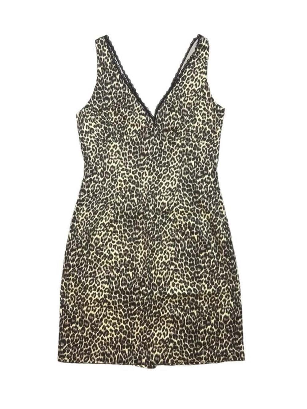 Venus Leopard Print V-Neck Dress with Black Lace Trim-Size 10